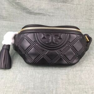 Tory Burch Black Quilted Leather Mini Belt Bag with Tassel